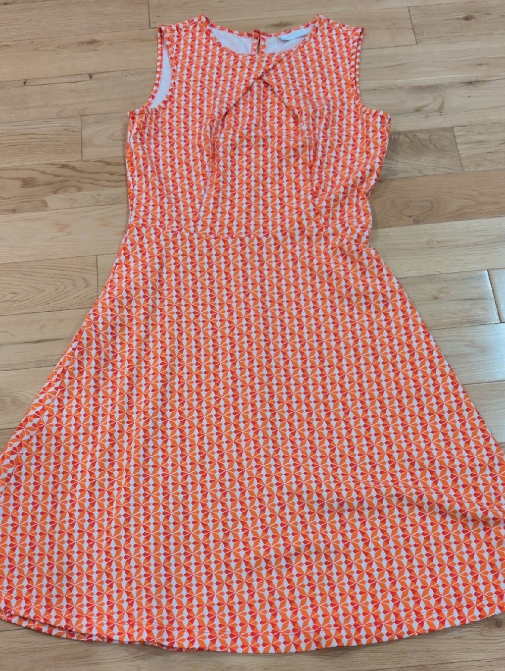 New York & Company Orange and White Geometric Sleeveless Dress